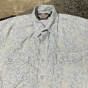 Brooks & Dunn Panhandle Slim Western Shirt White LG Pearl Snap Floral Rockabilly